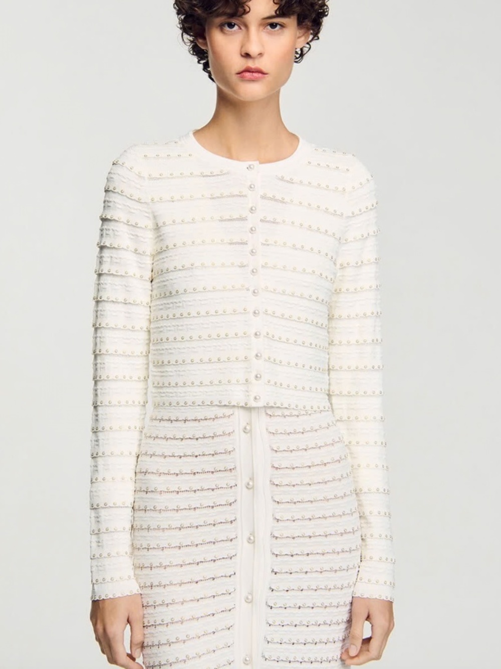 Doux Cropped cardigan with pearl buttons